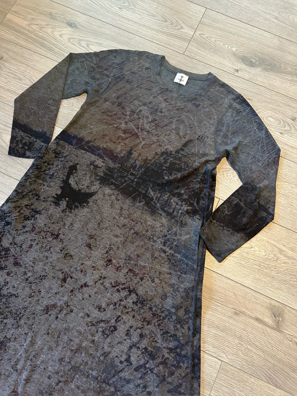 Inoah Graphic Print Art to wear Lagenlook Midi Dress Size Small